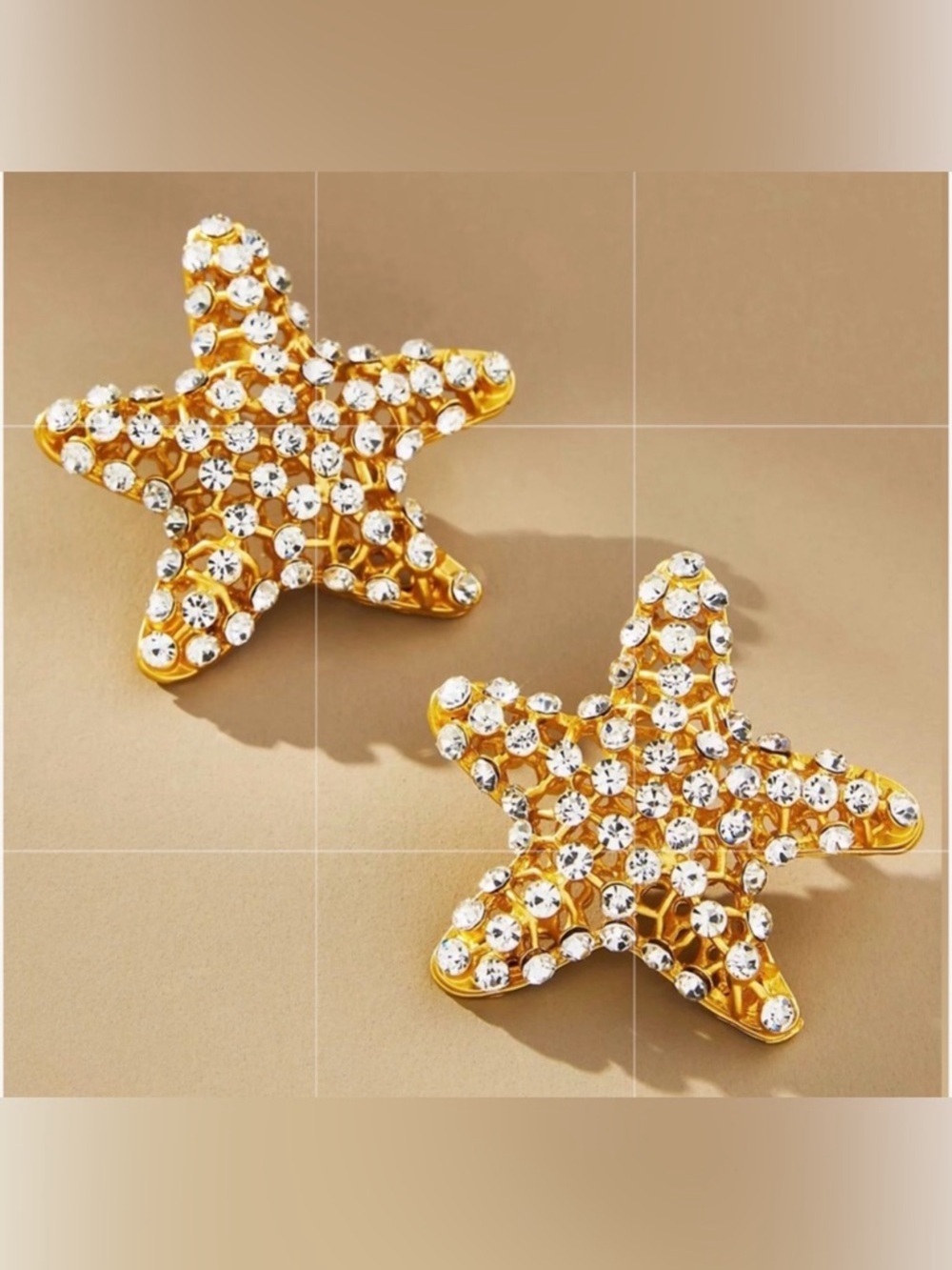 Anthropologie Gold Starfish Crystal Stud Earrings